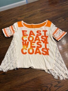 We The Free Cream Tee with Bright Orange Graphic & Trim